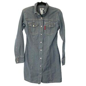 Calvin Klein Fitted Denim Shirt Dress Womens Size 4 Light Gray Button Up